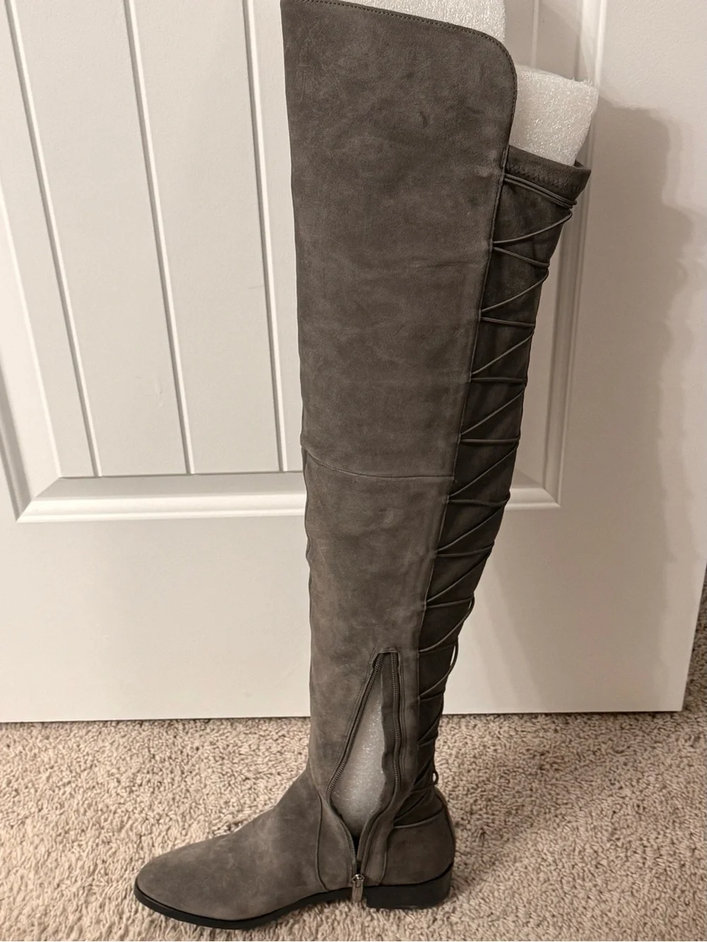 Vince Camuto Gray Over-the-Knee Lace-Up Suede Boots